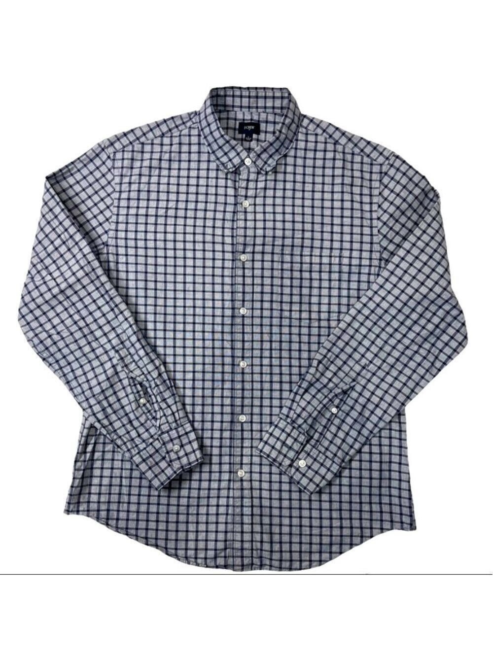J.Crew Mens Shirts Long Sleeve Button Down Size L Gingham Black Gray